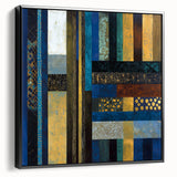 Modern Abstract Wall Art – Royal Blue, Gold & Patterned Canvas