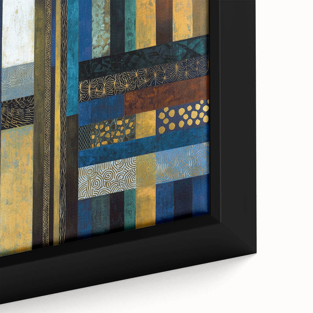 Modern Abstract Wall Art – Royal Blue, Gold & Patterned Canvas