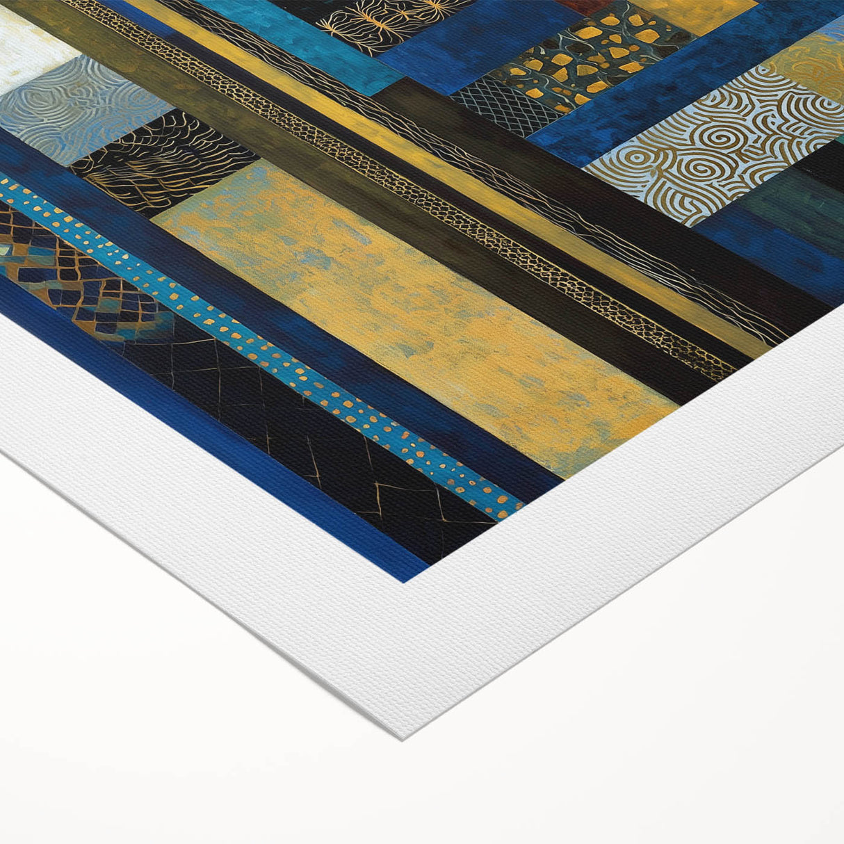 Modern Abstract Wall Art – Royal Blue, Gold & Patterned Canvas