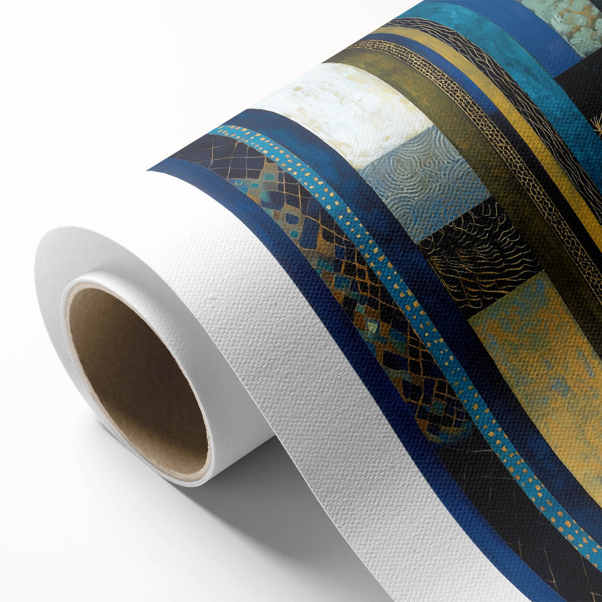 Modern Abstract Wall Art – Royal Blue, Gold & Patterned Canvas