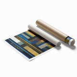 Modern Abstract Wall Art – Royal Blue, Gold & Patterned Canvas