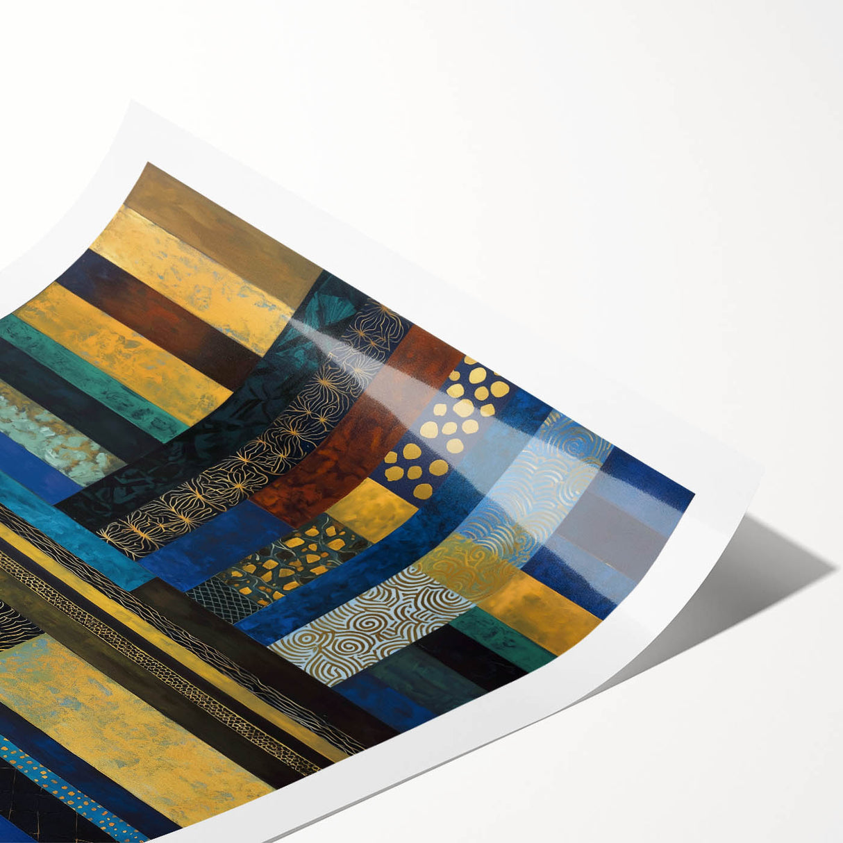 Modern Abstract Wall Art – Royal Blue, Gold & Patterned Canvas