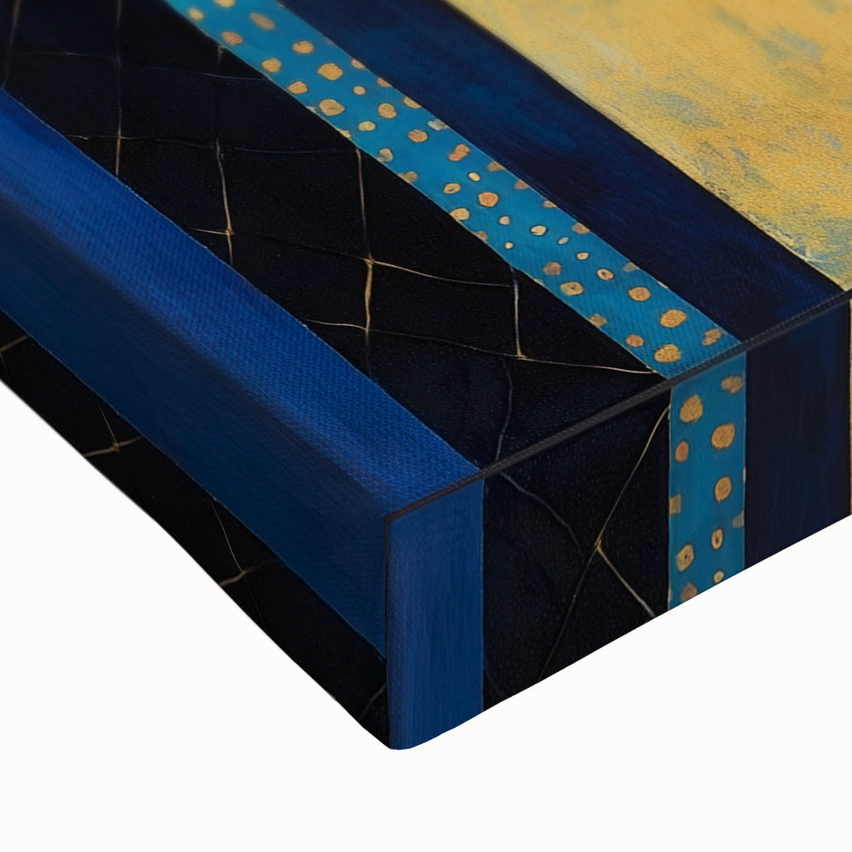 Modern Abstract Wall Art – Royal Blue, Gold & Patterned Canvas