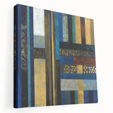 Modern Abstract Wall Art – Royal Blue, Gold & Patterned Canvas