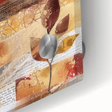 Large abstract wall art in warm autumnal hues on acrylic glass, suitable for bedroom or dining room decor.