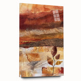 Large abstract wall art in fall tones on acrylic glass, ideal for dining room ambiance.