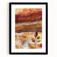 Extra large abstract art print featuring textured fall colors in red, orange, and yellow on a framed black canvas.