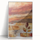 Art deco poster featuring an autumnal scene with orange and yellow leaves on trees, printed on white framed acrylic.