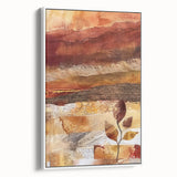 Vintage poster art of a fall landscape on framed canvas, featuring vibrant orange and red hues, ideal for living room decor.