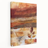 Autumn-themed abstract painting on stretched canvas with warm orange and red tones, suitable for kitchen wall art.