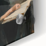 Abstract figurative acrylic artwork displayed on glass, showcasing vivid colors and intricate details in a close-up view, perfect for modern home decor.