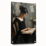 Abstract figurative acrylic artwork displayed on glass, showcasing vibrant colors and intricate details, with decorative pins accentuating its unique design. This piece adds a modern artistic touch to any interior space.