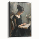 Framed abstract figurative canvas art with a black border, showcasing dynamic shapes and colors, perfect for modern home decor. Ideal for enhancing contemporary spaces.