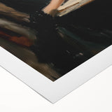 Abstract figurative wall art on rolled canvas showcasing vibrant colors and dynamic shapes, elegantly packaged in a protective cardboard tube for safe delivery.