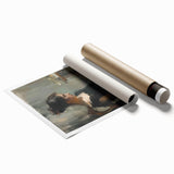 Abstract figurative wall art print showcasing vibrant colors and dynamic shapes, rolled and securely packaged in a protective cardboard tube for delivery.