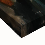 Close-up view of an abstract figurative stretched canvas artwork showcasing bold colors and dynamic shapes, perfect for modern home decor and artistic expression.