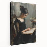 Abstract figurative stretched canvas artwork showcasing vibrant colors and dynamic shapes, ideal for modern home decor. Side view highlights canvas texture and depth.