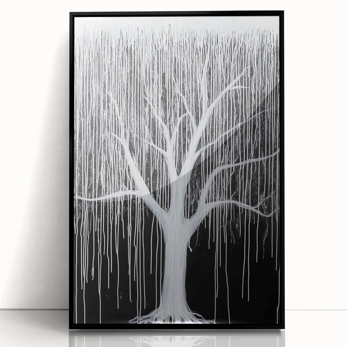 Framed acrylic artwork showcasing an abstract floral design in vibrant colors, set against a sleek black border, perfect for modern home decor.