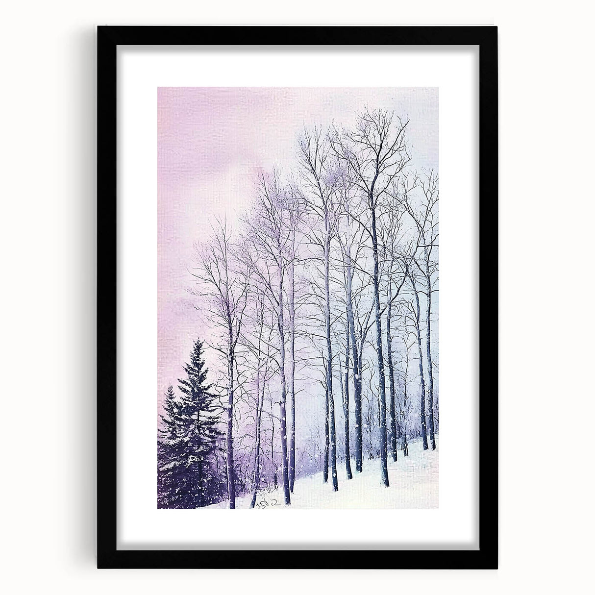 Abstract landscape artwork framed in black, showcasing a serene blend of soft colors and intricate patterns, perfect for modern home decor, adding elegance to any room.