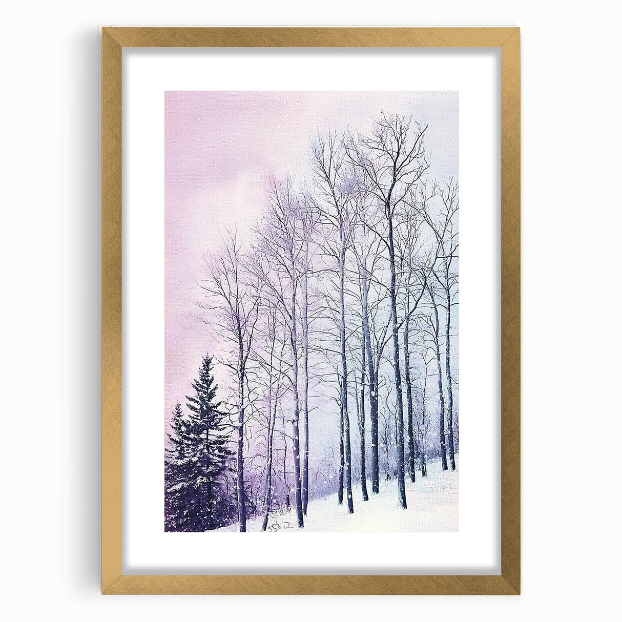 Elegant abstract landscape artwork framed in gold with a white mat, showcasing vibrant colors and dynamic shapes, perfect for enhancing modern home decor.
