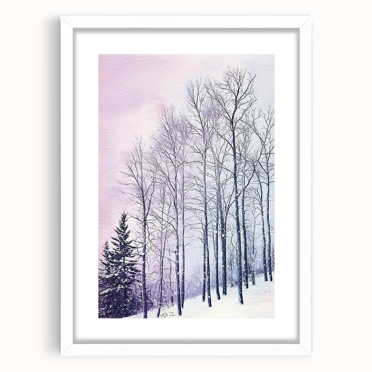 Abstract landscape artwork framed with a white mat, showcasing vivid colors and dynamic shapes, ideal for modern home decor and artistic interiors.