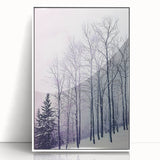 Framed acrylic artwork depicting an abstract landscape with soft blue and green hues, set against a sleek white frame, perfect for modern home decor.