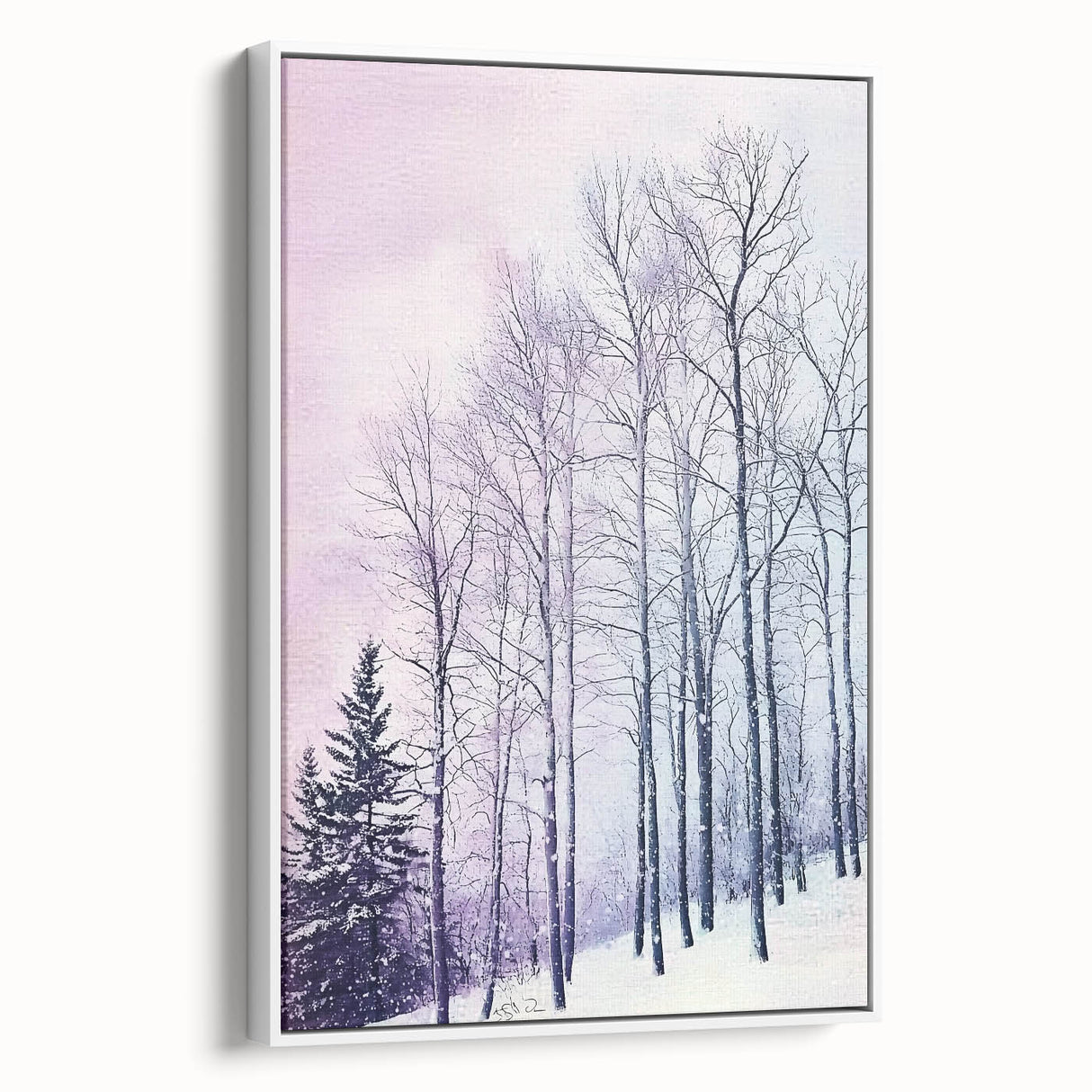 Framed abstract landscape canvas art with a white border, showcasing soft earth tones and fluid shapes, perfect for modern home decor and artistic elegance.
