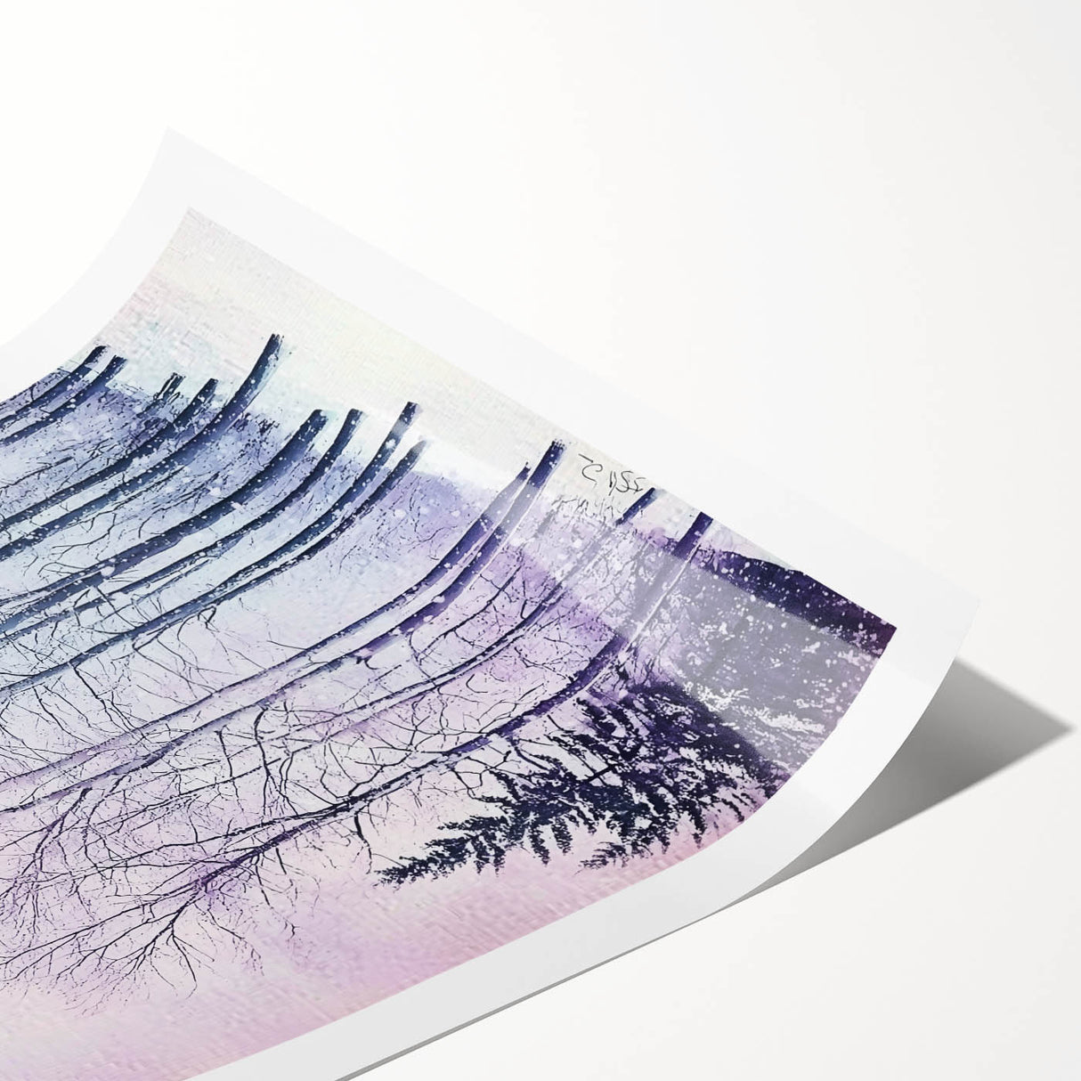 Abstract landscape print showcasing vibrant colors and fluid shapes, rolled and packaged securely in a cardboard tube, perfect for modern home décor.
