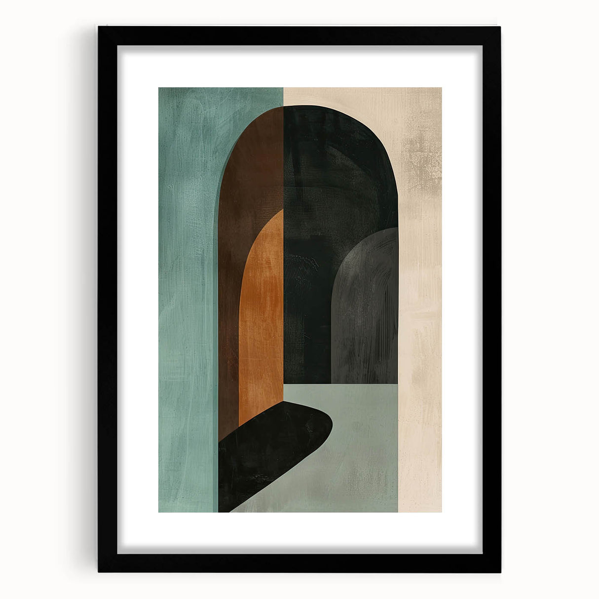 Abstract minimalist wall art framed in black, showcasing a sleek design with a white mat, ideal for modern home decor or office spaces. Perfect for enhancing aesthetic appeal.