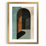 Abstract minimalist wall art featuring a sleek gold frame and mat, showcasing geometric patterns and a sophisticated design, perfect for modern home decor.