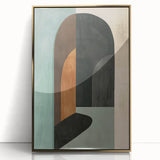 Framed abstract minimalist wall art featuring a gold-accented design, presented in a sleek acrylic frame, ideal for contemporary home decor.