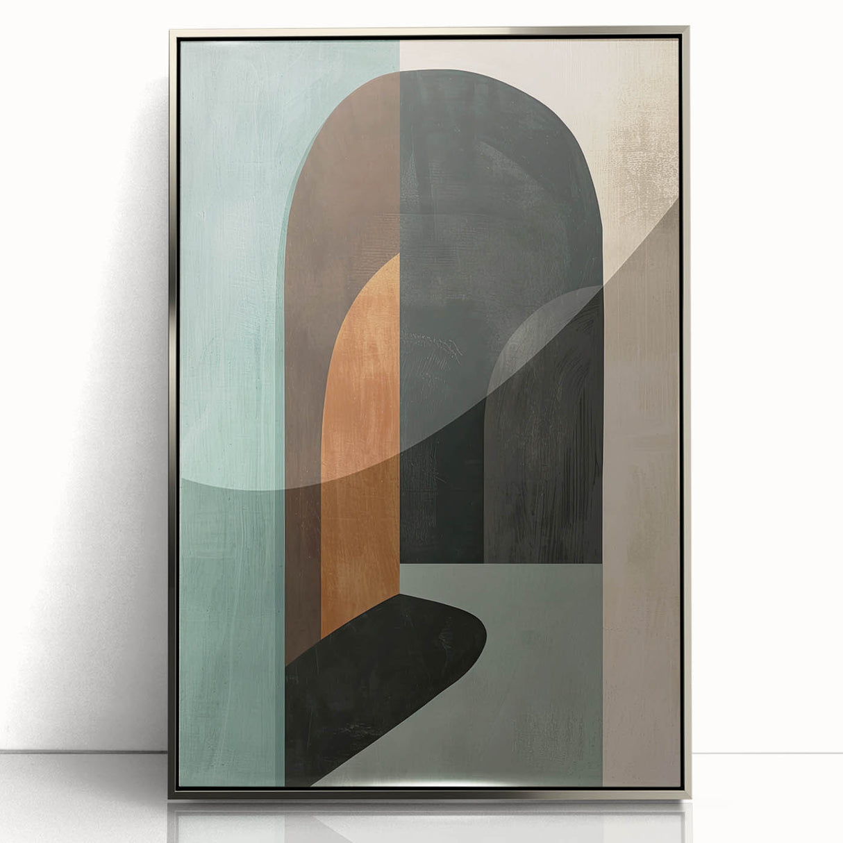 Framed acrylic wall art with a minimalist abstract design in silver, showcasing sleek lines and modern aesthetics, perfect for contemporary home decor.