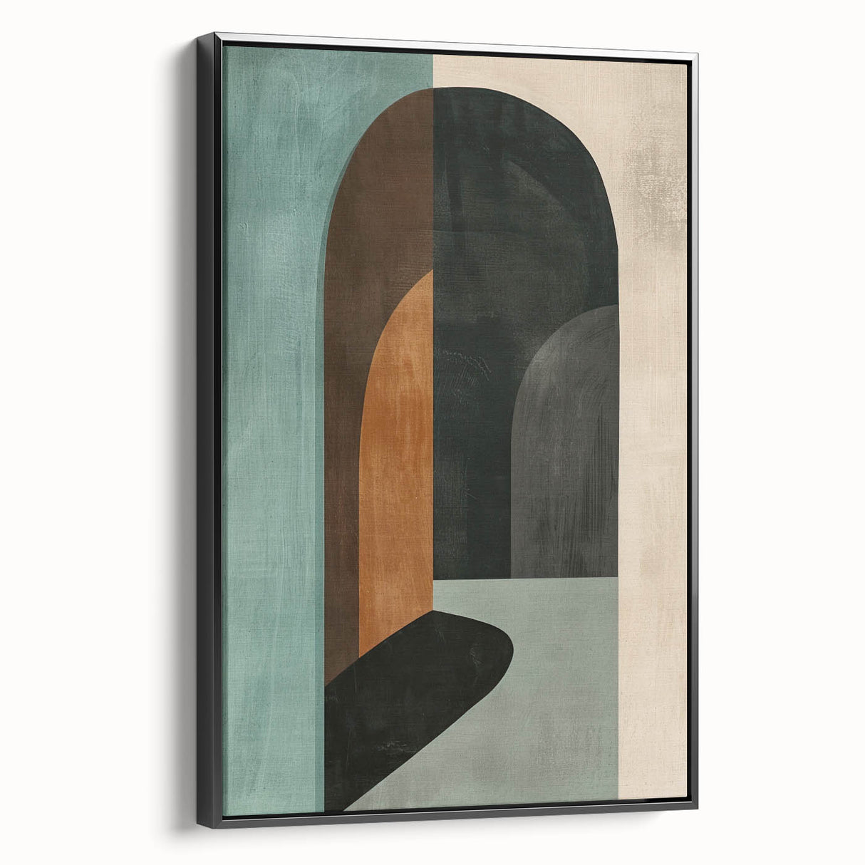 Framed minimalist wall art canvas with an abstract design in black, showcasing sleek lines and geometric shapes, perfect for modern home decor.