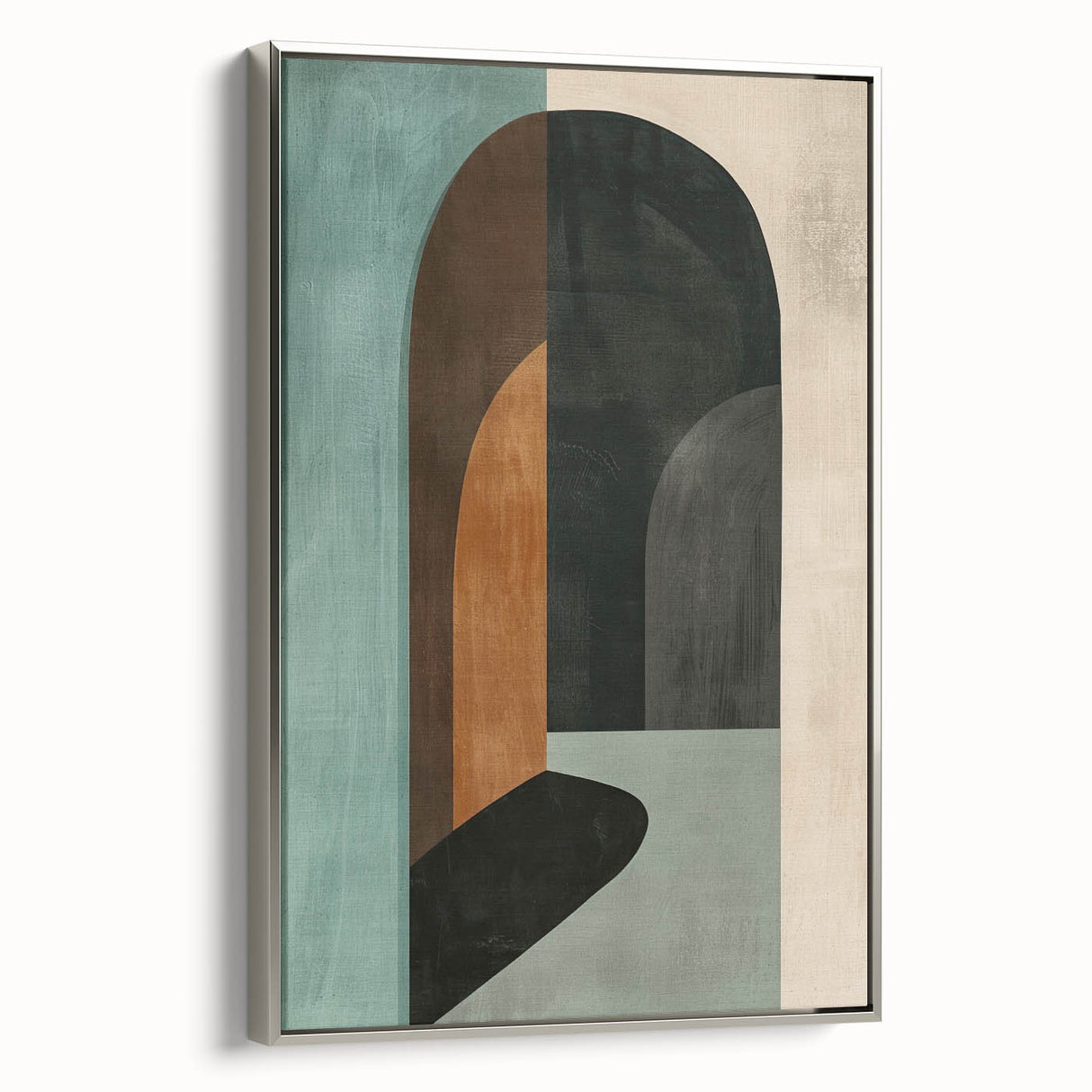 Abstract minimalist wall art in a sleek silver frame, showcasing a contemporary design ideal for modern interiors. The artwork features soft, muted tones that enhance any living space, creating a serene atmosphere.