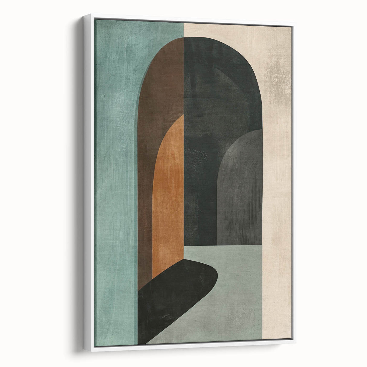 Framed minimalist wall art canvas featuring an abstract design in soft white tones, showcasing clean lines and a modern aesthetic, perfect for contemporary decor.