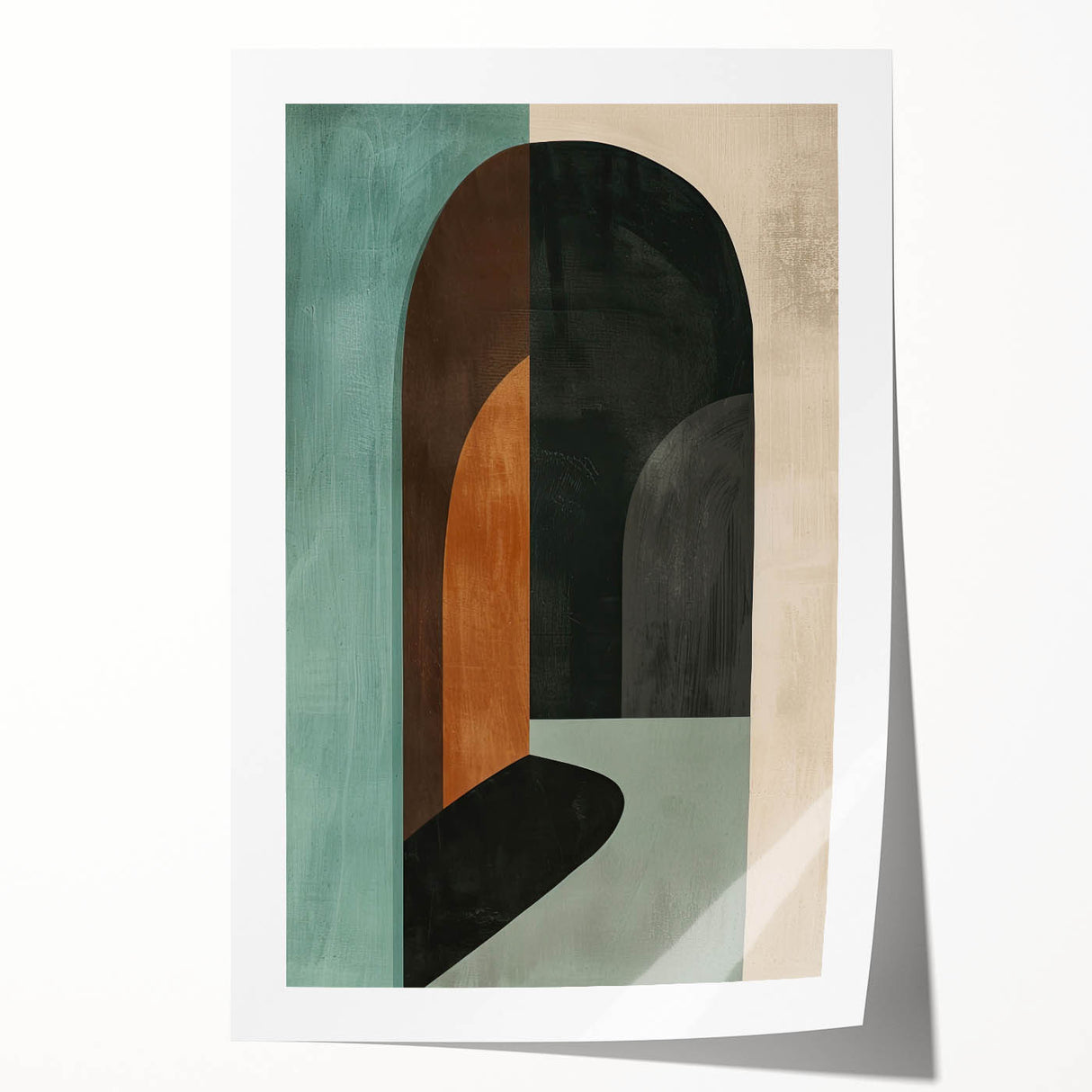 Abstract minimalist wall art print showcasing soft pastel colors and geometric shapes, rolled and ready for display, perfect for modern home decor.