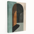 Abstract minimalist wall art displayed on stretched canvas, showcasing soft pastel colors and geometric shapes, perfect for modern home decor.