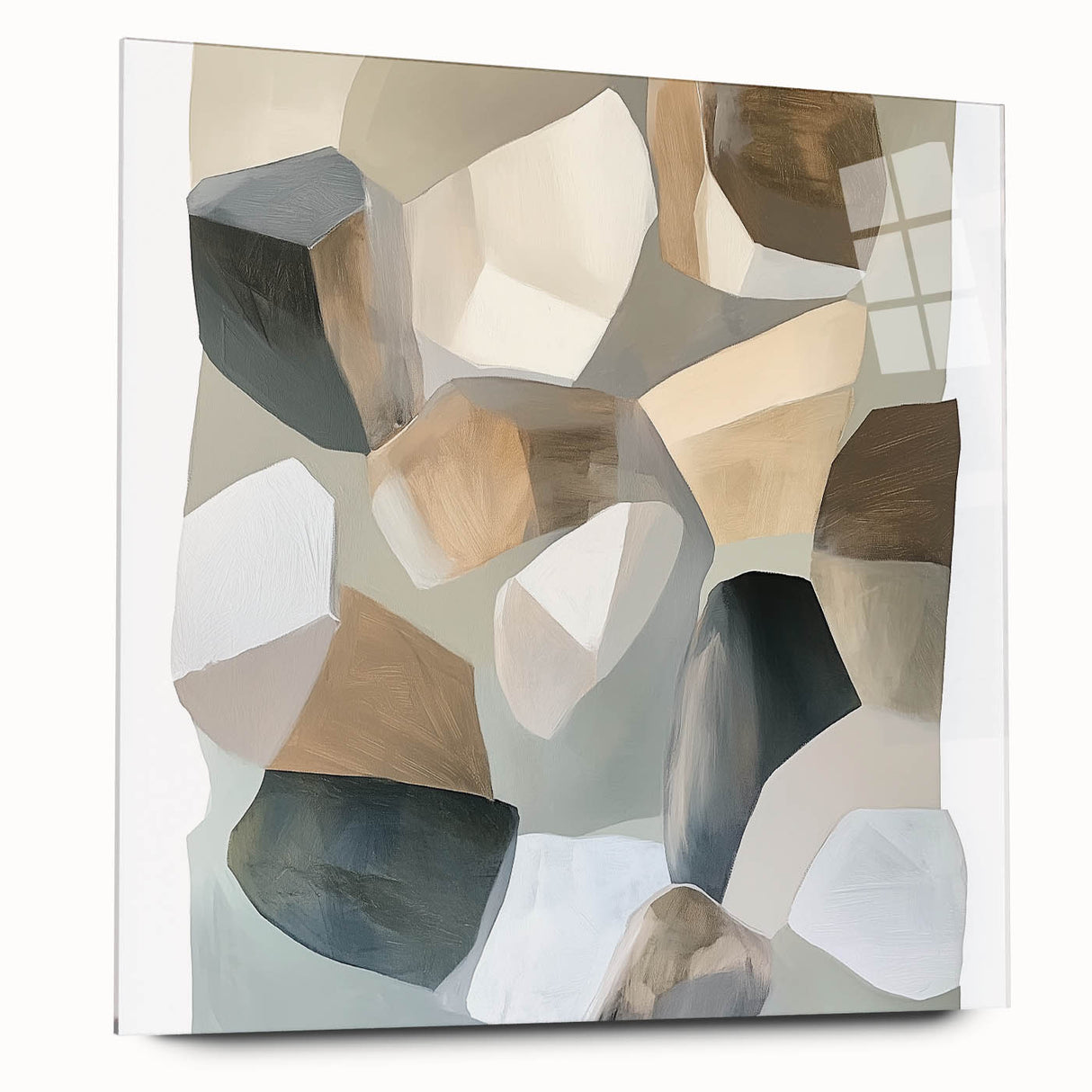 Minimalist Abstract Wall Art – Beige, Brown & Gray Stone Shapes