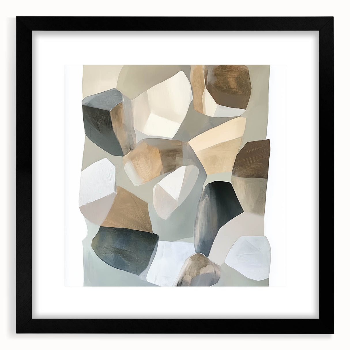 Minimalist Abstract Wall Art – Beige, Brown & Gray Stone Shapes