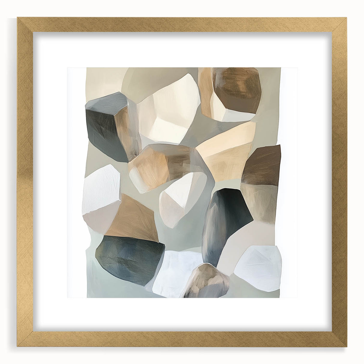 Minimalist Abstract Wall Art – Beige, Brown & Gray Stone Shapes