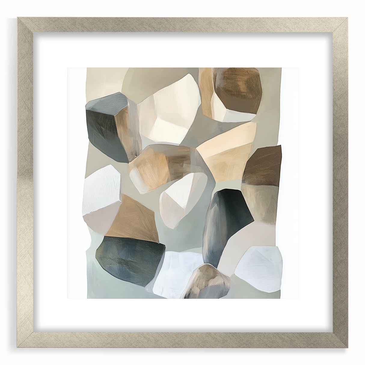 Minimalist Abstract Wall Art – Beige, Brown & Gray Stone Shapes