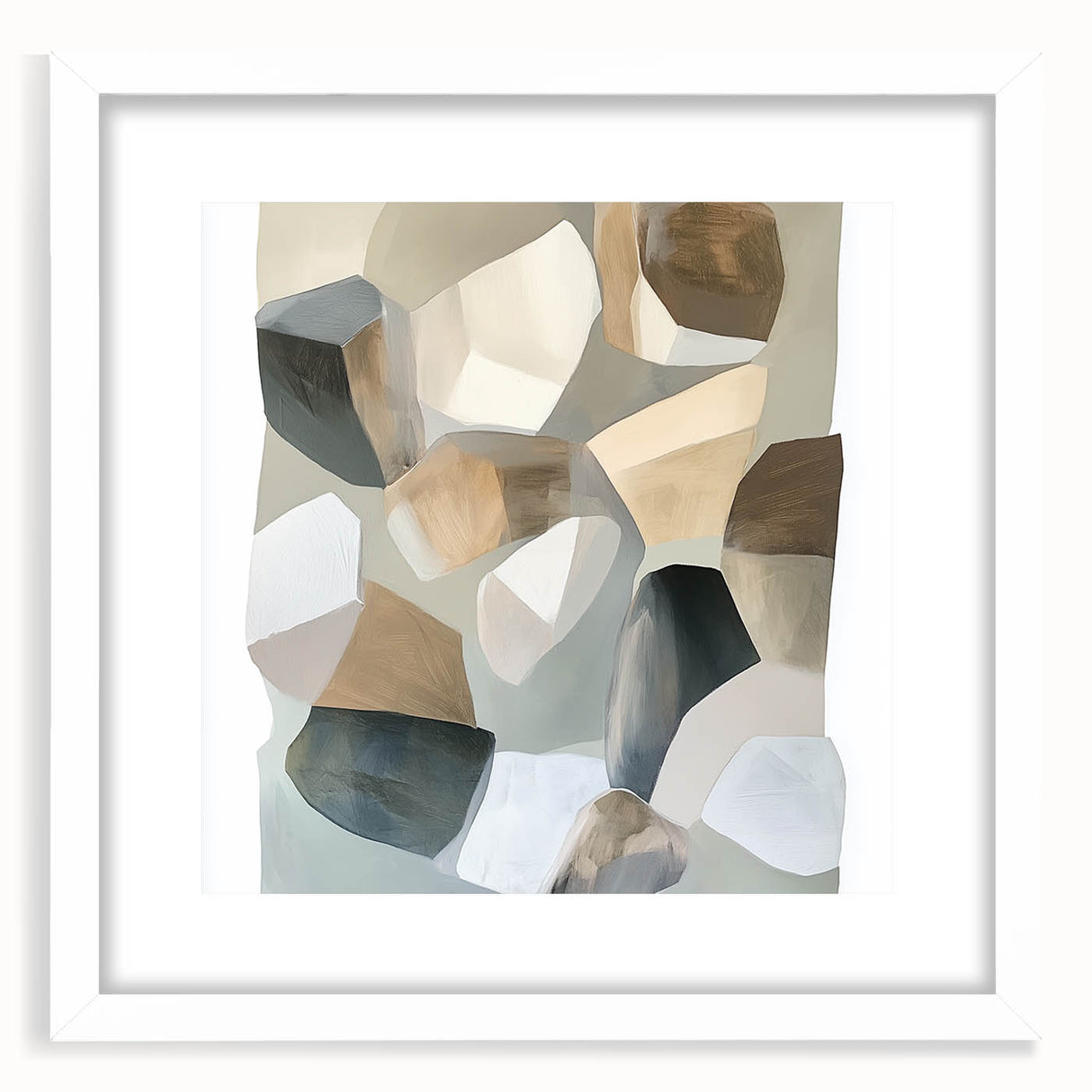 Minimalist Abstract Wall Art – Beige, Brown & Gray Stone Shapes