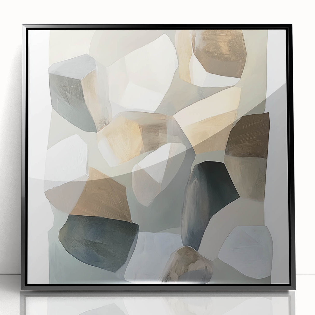 Minimalist Abstract Wall Art – Beige, Brown & Gray Stone Shapes