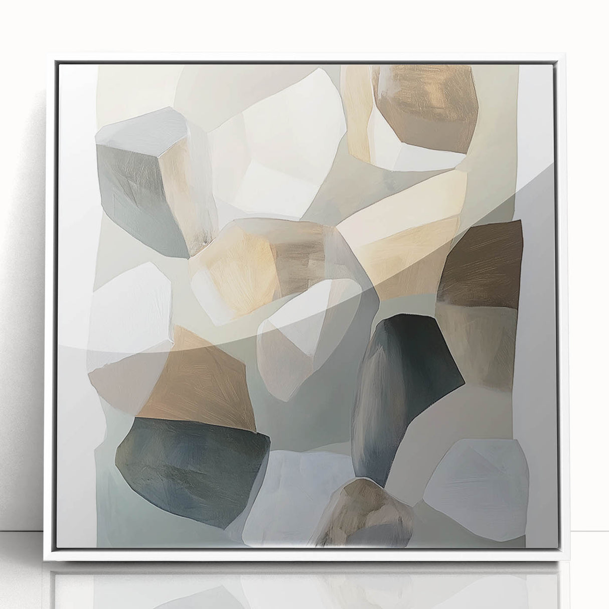 Minimalist Abstract Wall Art – Beige, Brown & Gray Stone Shapes
