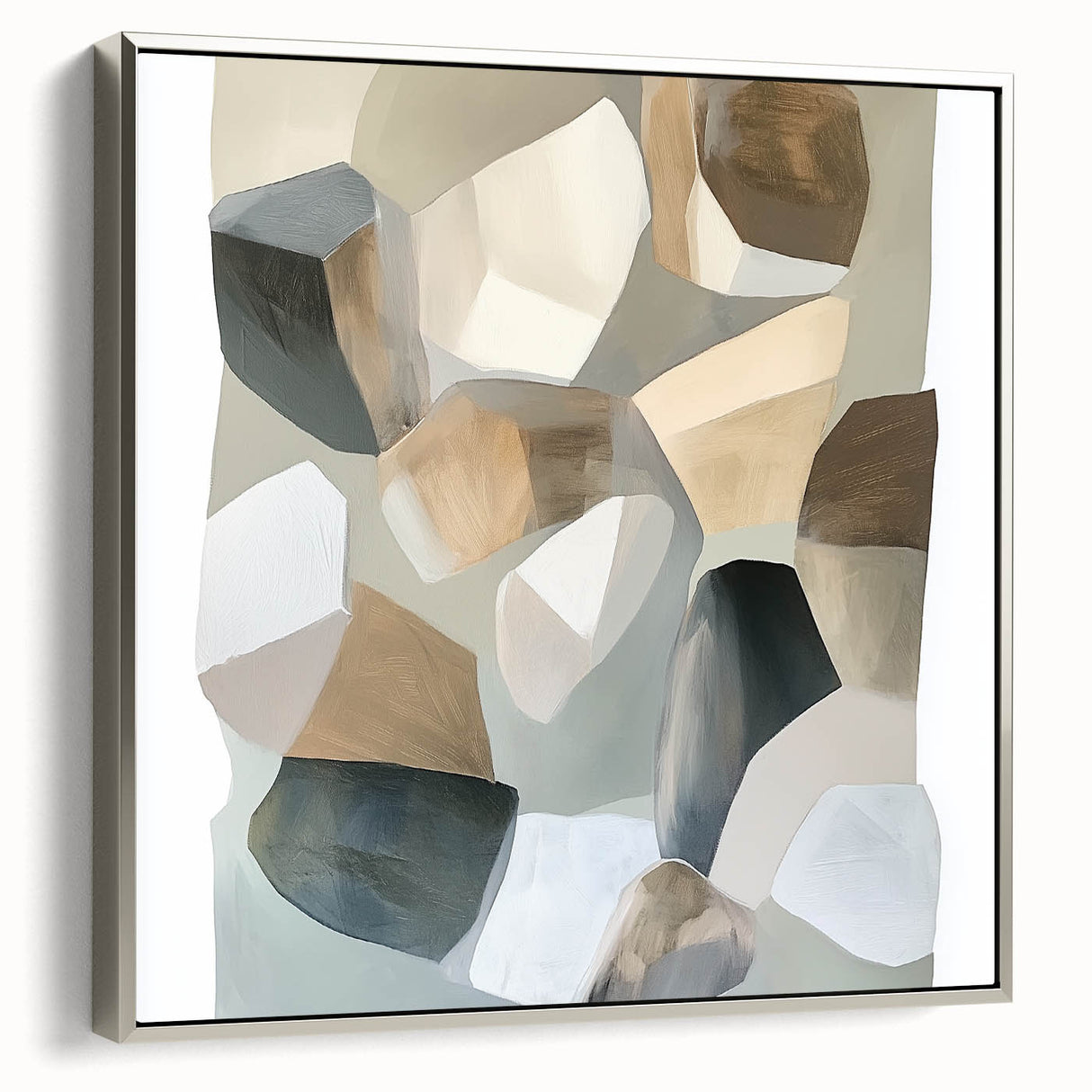 Minimalist Abstract Wall Art – Beige, Brown & Gray Stone Shapes