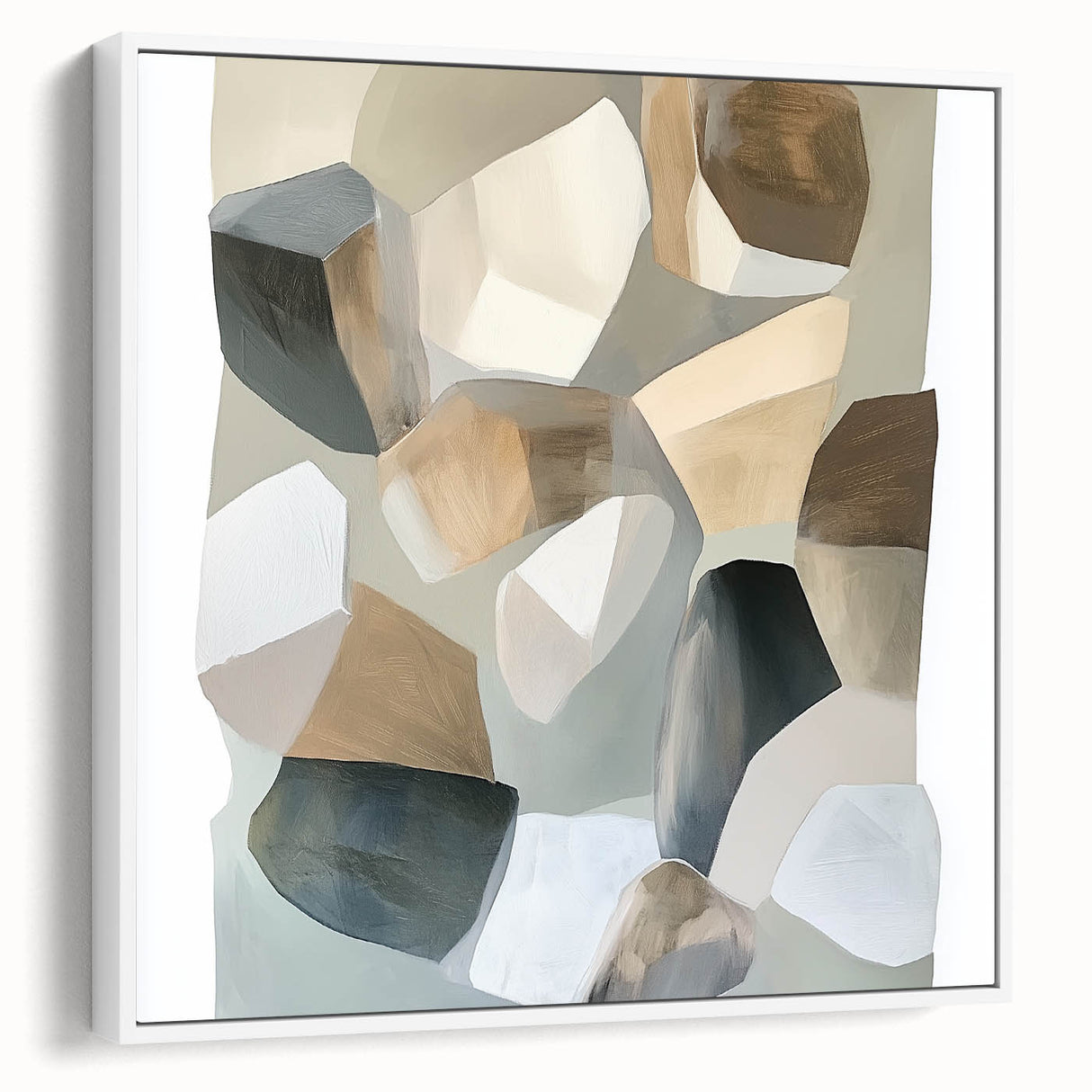 Minimalist Abstract Wall Art – Beige, Brown & Gray Stone Shapes