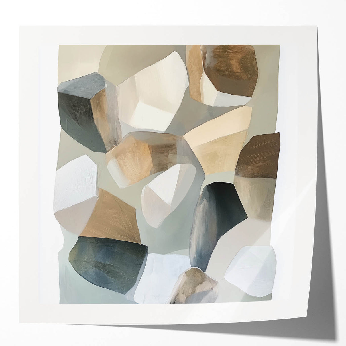 Minimalist Abstract Wall Art – Beige, Brown & Gray Stone Shapes