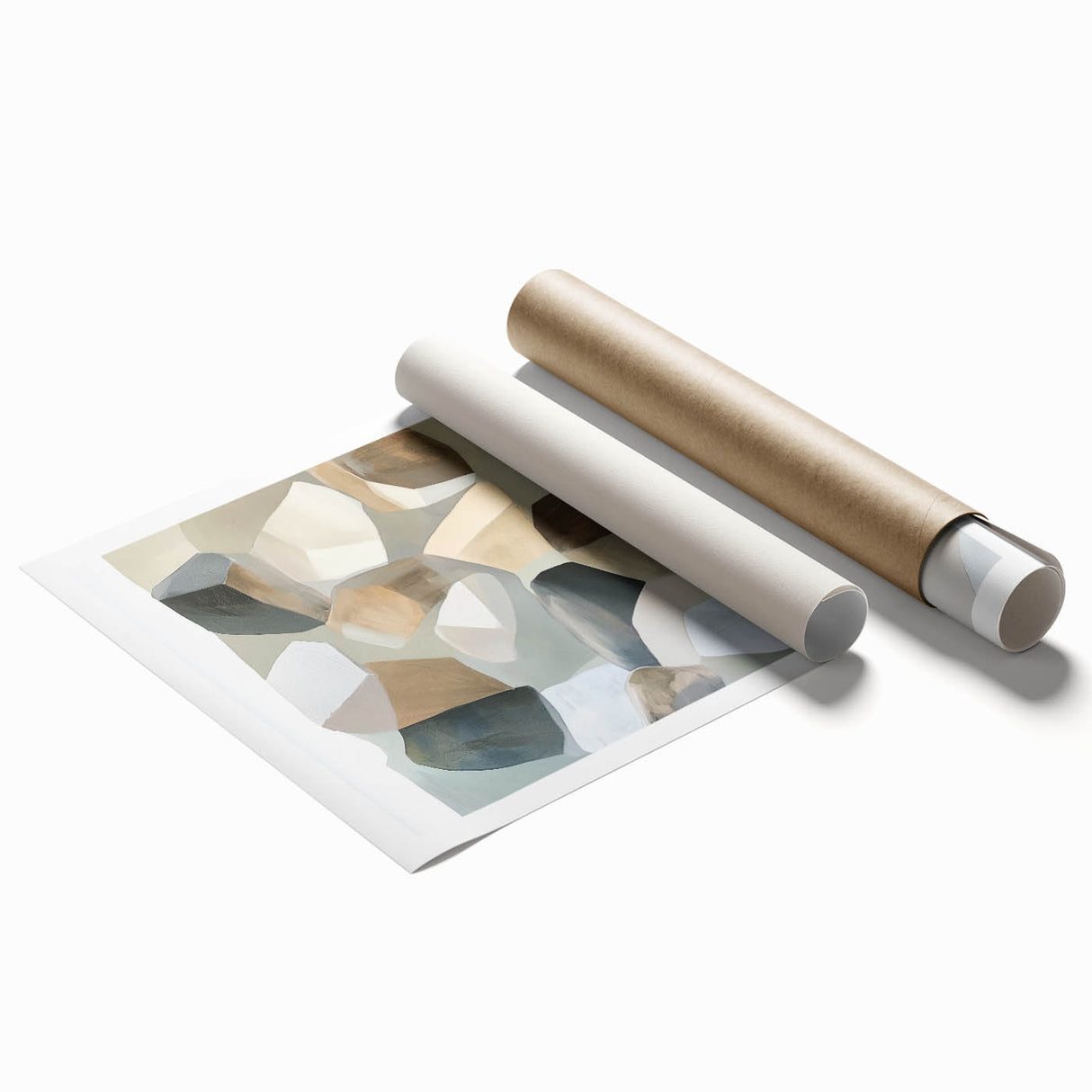 Minimalist Abstract Wall Art – Beige, Brown & Gray Stone Shapes