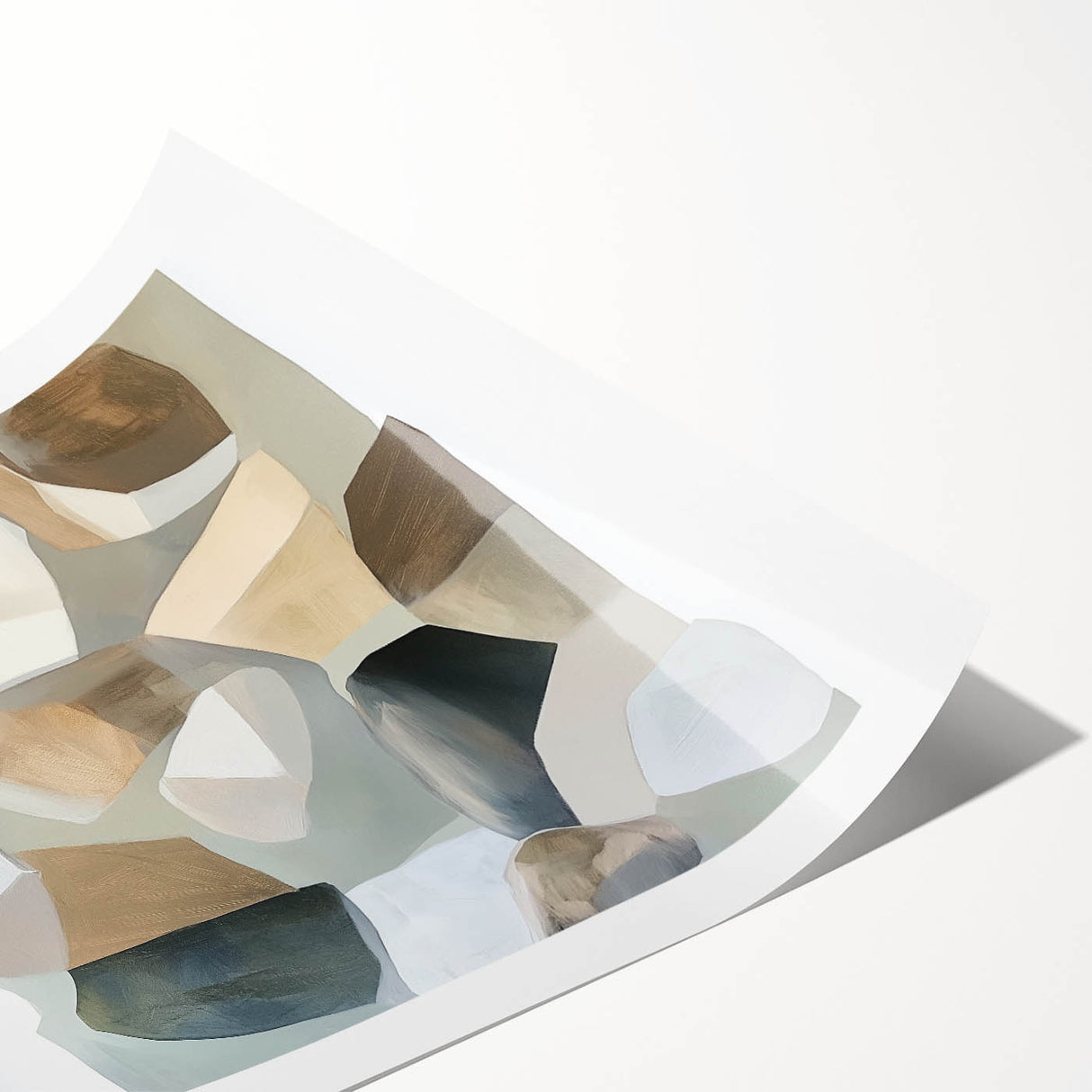 Minimalist Abstract Wall Art – Beige, Brown & Gray Stone Shapes
