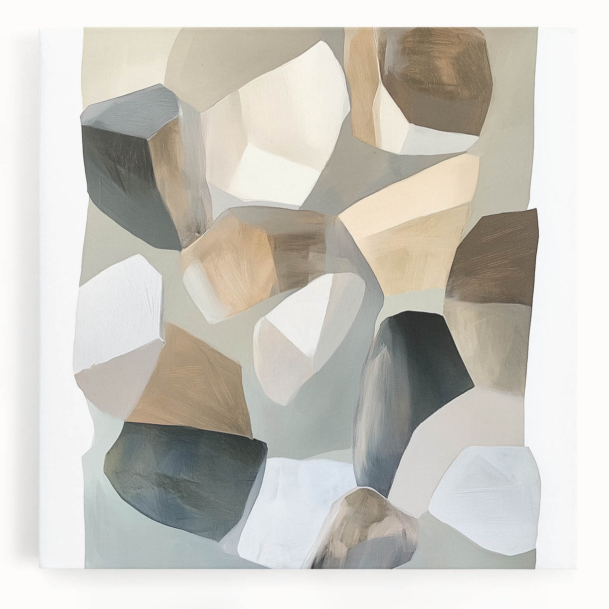 Minimalist Abstract Wall Art – Beige, Brown & Gray Stone Shapes